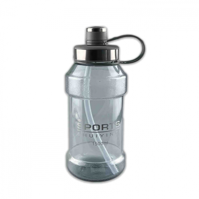 Sticla de apa portabila, cu pai incorporat, 1500 ml, Transparent [1]