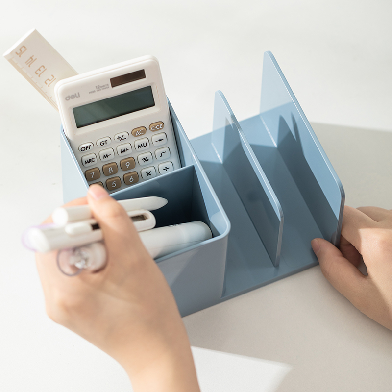 Suport birou 2 compartimente + 2 separatoare carti albastru nusign deli [5]