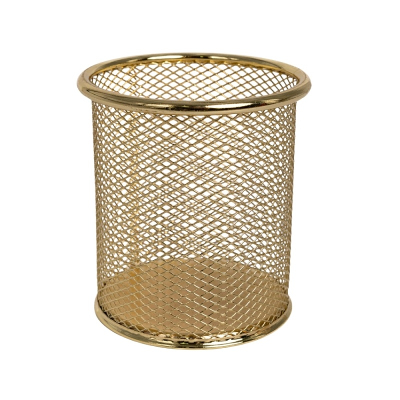 Suport instrumente de scris OFFICE COVER 802, cilindric, plasa metalica, auriu/bronz [3]