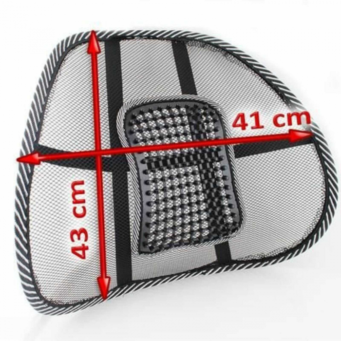 Suport lombar terapeutic, pentru scaun auto sau birou, corecteaza postura, 40 x 39 cm, Metal si Plasa, Negru [7]