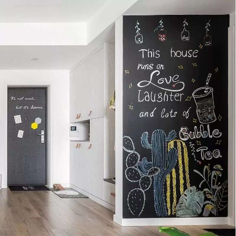 Tabla de scris autocolanta pentru multiple suprafete, tip tapet, reutilizabila, creta inclusa, usor de lipit, 45 x 200 cm, negru [4]