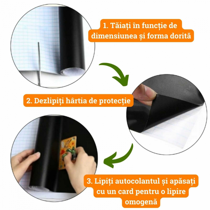 Tabla de scris autocolanta pentru multiple suprafete, tip tapet, reutilizabila, creta inclusa, usor de lipit, 45 x 200 cm, negru [14]