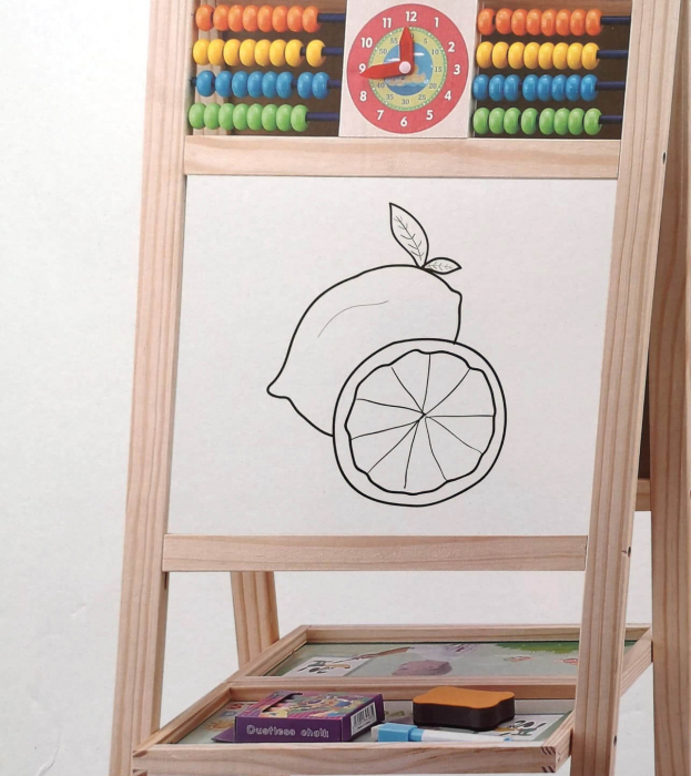 Tabla educativa copii 2 in 1 cu suport, accesorii, maner, ceas si abac. [8]