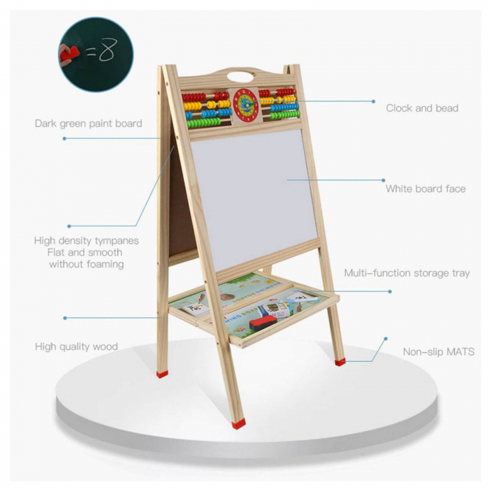 Tabla educativa copii 2 in 1 cu suport, accesorii, maner, ceas si abac. [7]