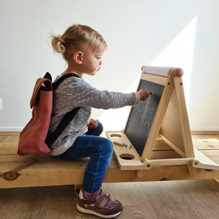 Tabla educativa din lemn, 4 in 1, cu doua fete, magnetica si rola hartie tip sevalet [4]