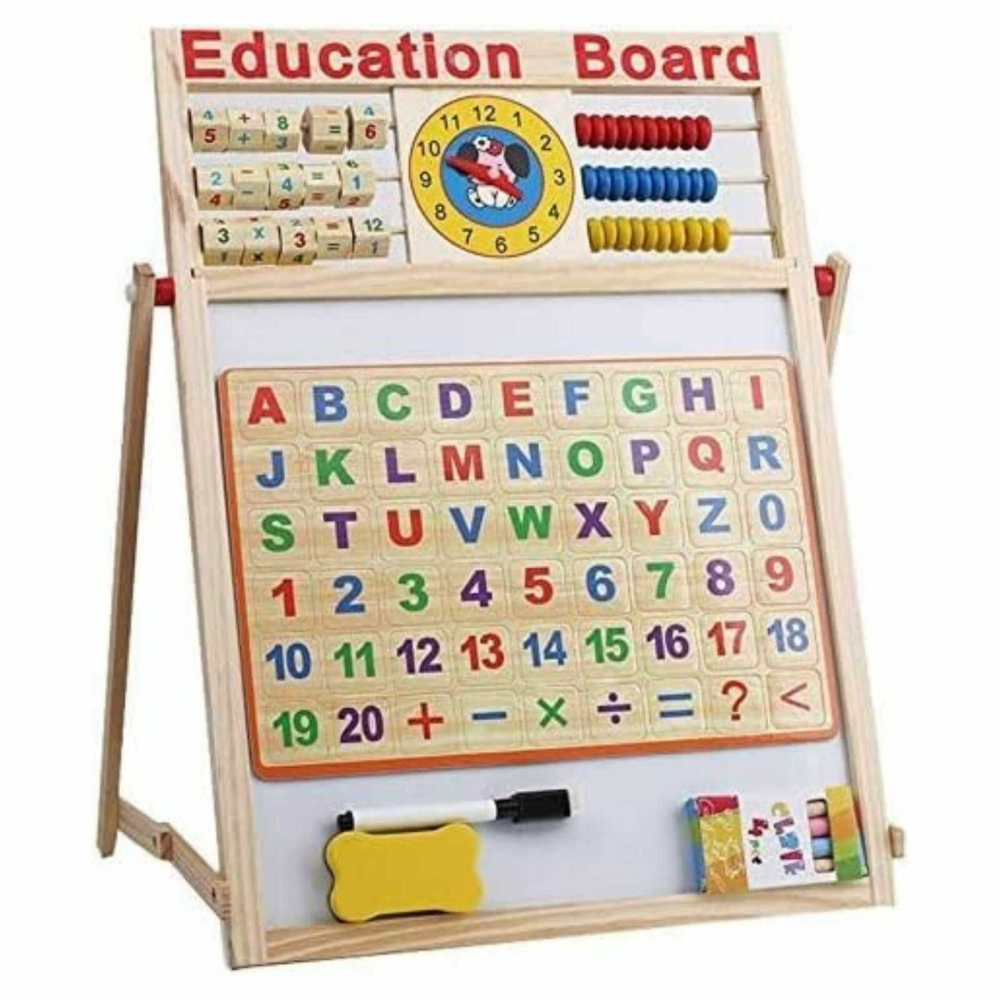 Tabla educativa copii 5 in 1 cu abac, ceas, litere si cifre magnetice [4]