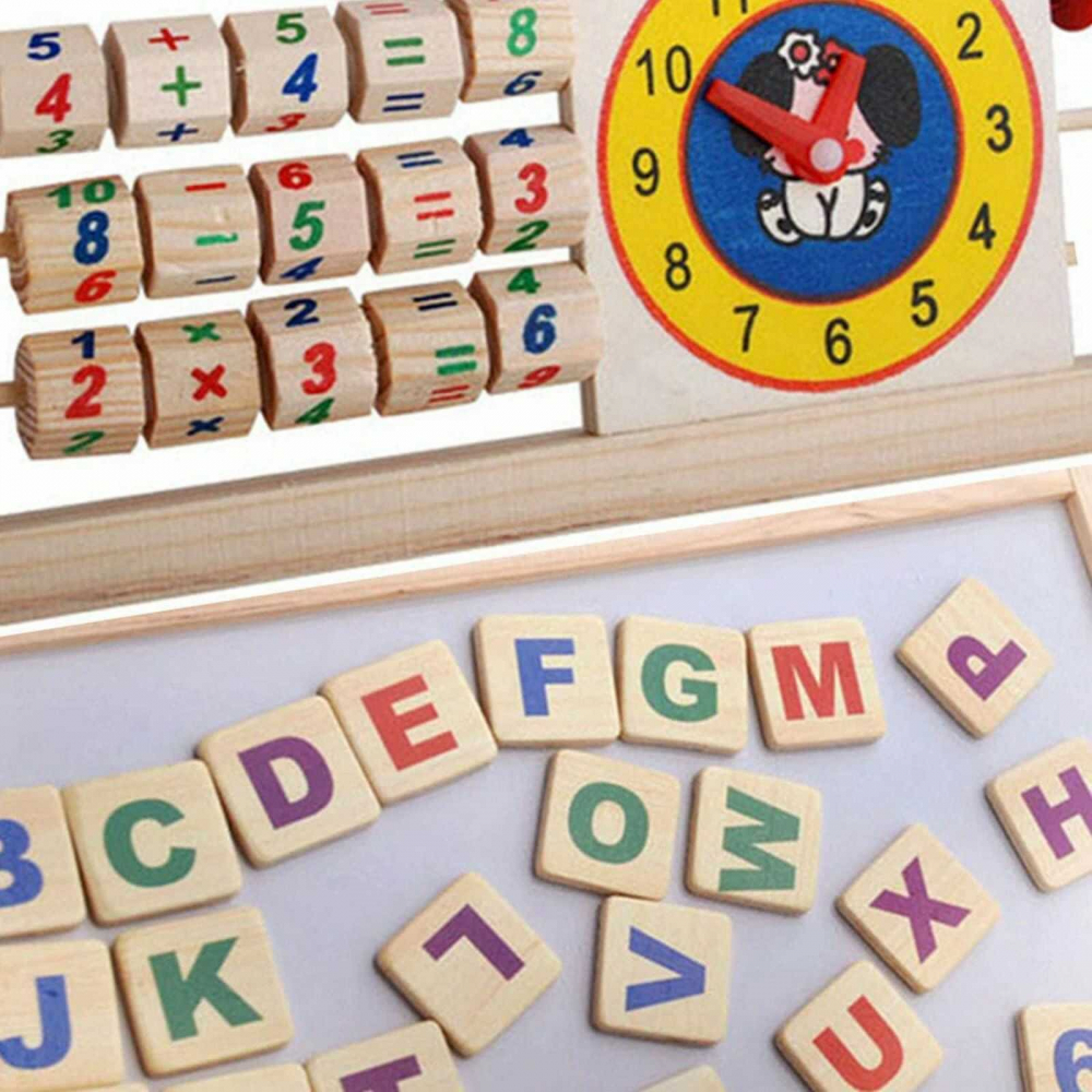 Tabla educativa copii 5 in 1 cu abac, ceas, litere si cifre magnetice [5]