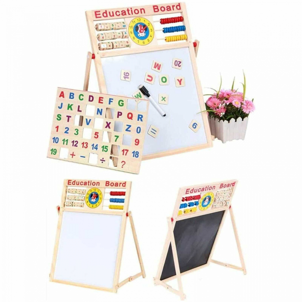 Tabla educativa copii 5 in 1 cu abac, ceas, litere si cifre magnetice [2]