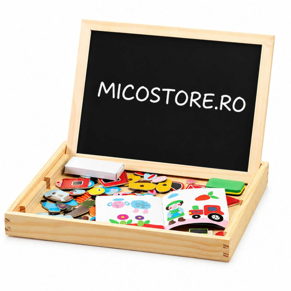 Tabla magnetica educativa cu puzzle animale, 108 piese, tabla dubla magnetica si creta, 3+ ani [6]