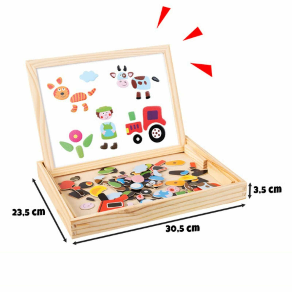 Tabla magnetica educativa cu puzzle animale, 108 piese, tabla dubla magnetica si creta, 3+ ani [5]