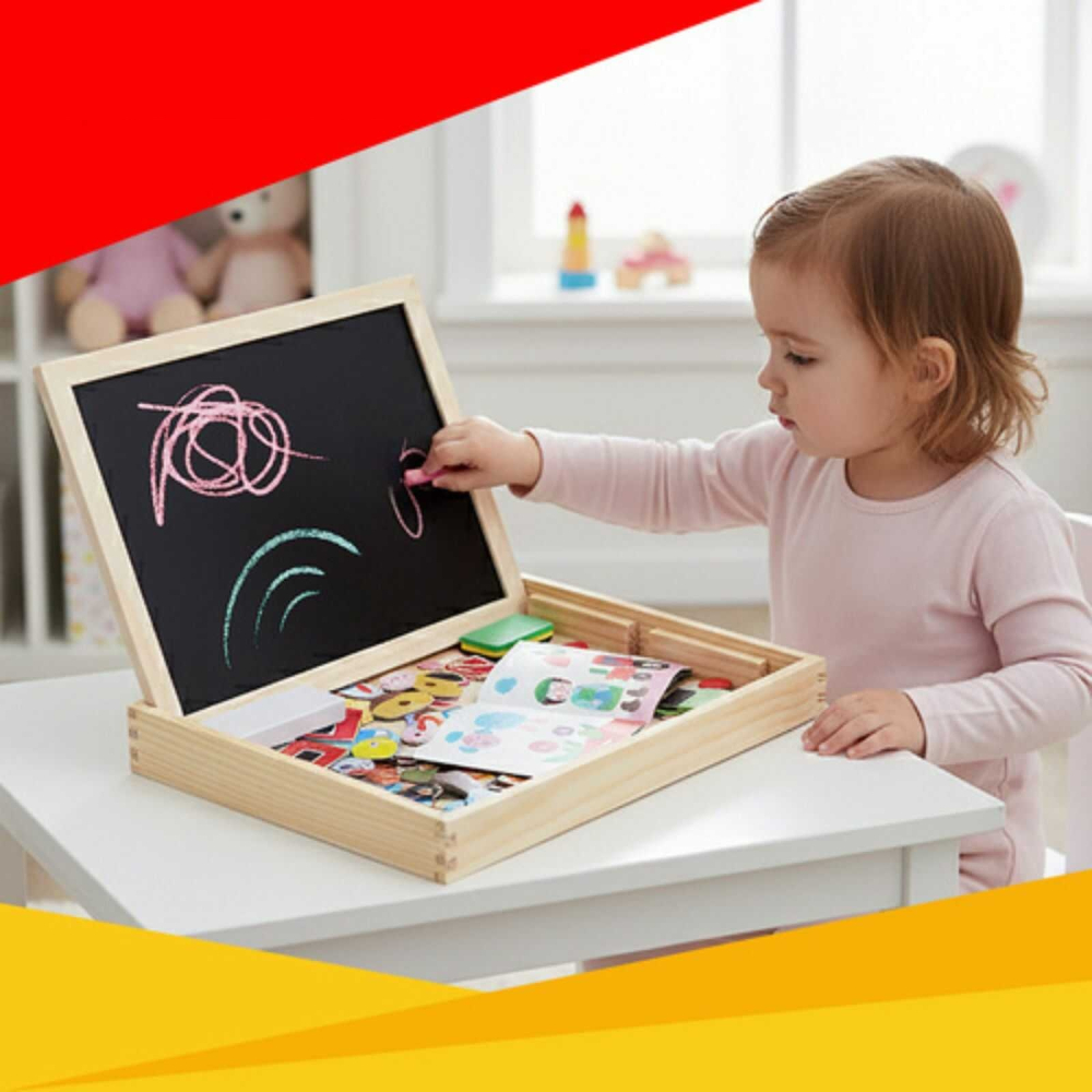 Tabla magnetica educativa cu puzzle animale, 108 piese, tabla dubla magnetica si creta, 3+ ani [10]