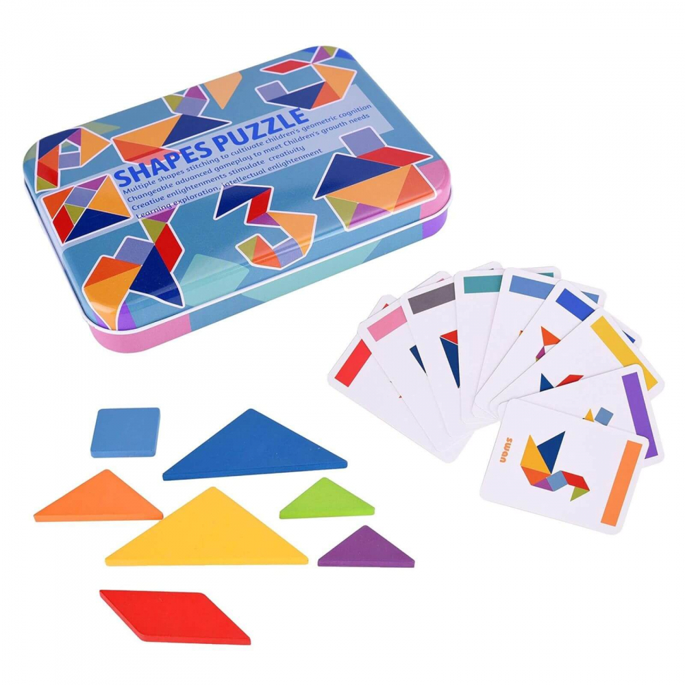 Tangram 7 Piese din Lemn cu 60 Carduri, 120 Modele, Ideal pentru Cadouri de Craciun [3]