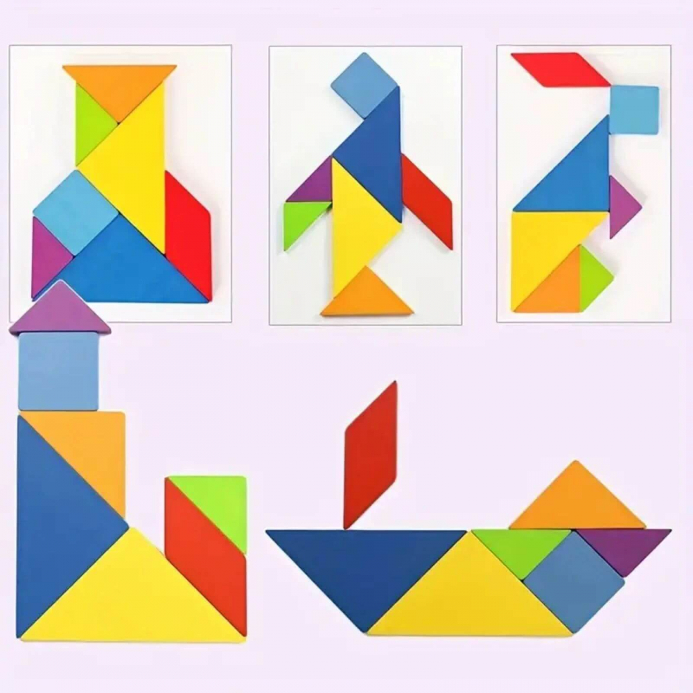 Tangram 7 Piese din Lemn cu 60 Carduri, 120 Modele, Ideal pentru Cadouri de Craciun [9]