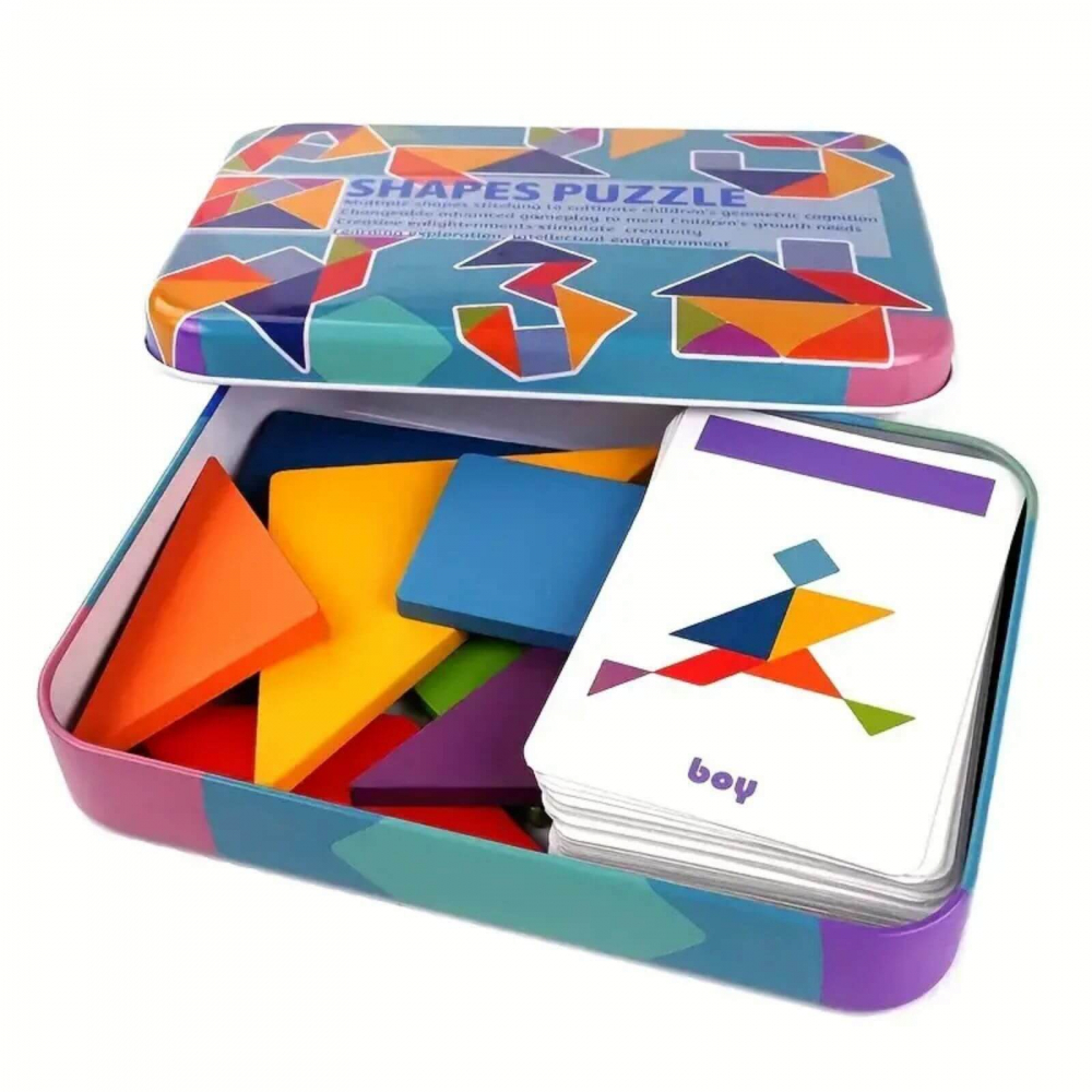 Tangram 7 Piese din Lemn cu 60 Carduri, 120 Modele, Ideal pentru Cadouri de Craciun [10]