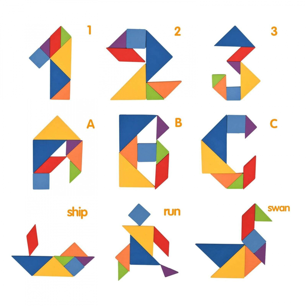 Tangram 7 Piese din Lemn cu 60 Carduri, 120 Modele, Ideal pentru Cadouri de Craciun [5]