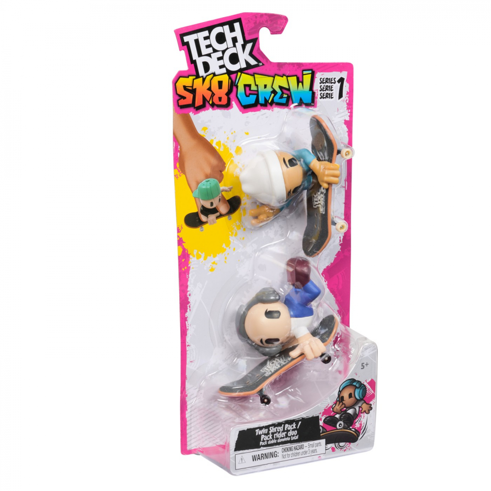 Tech deck sk8 crew pachet 2 seturi plita si figurina 9.6cm casca alba si casti gri, varsta de la 5 ani la 12 ani [1]