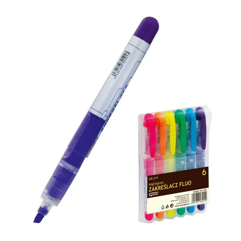 Textmarker Grand GR-219, 160-1881, varf tesit, 1-3.4mm, set 6 culori fluorescente (galben, albastru, orange, verde, roz, violet) [2]