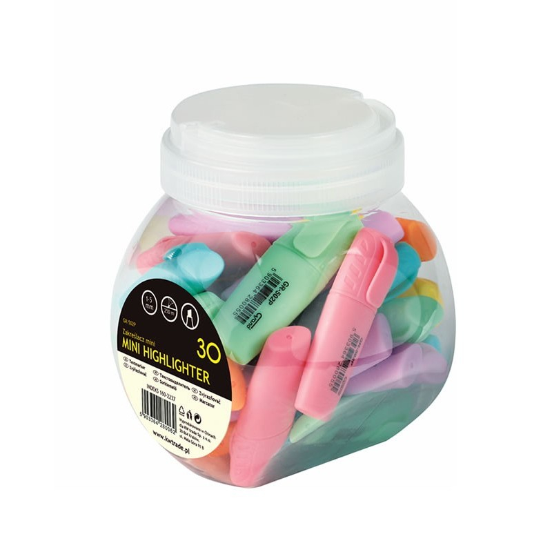 Textmarker Grand mini GR-502P, varf tesit, 1-5mm, borcan 30buc, 6 culori pastel (verde, roz, orange, galben, albastru, mov) [5]