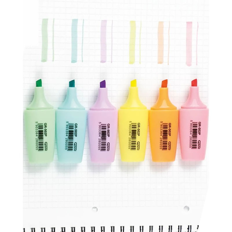 Textmarker Grand mini GR-502P, varf tesit, 1-5mm, borcan 30buc, 6 culori pastel (verde, roz, orange, galben, albastru, mov) [2]
