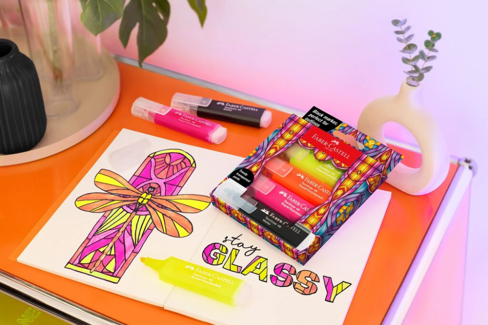 Textmarker set 4 superfluorescent editie speciala glassy faber-castell [4]