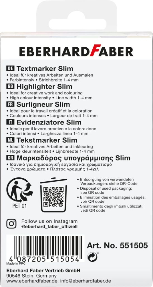 Textmarker slim patrat set 6 buc nuante naturale eberhard faber [2]
