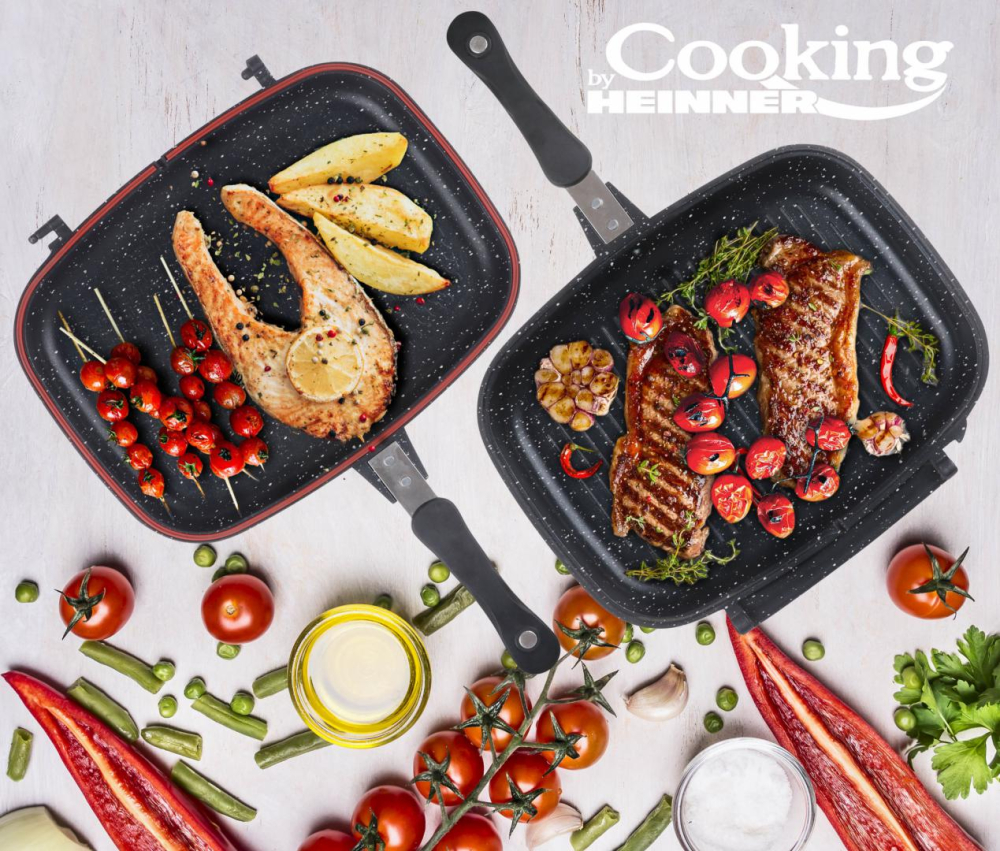 Tigaie dubla dreptunghiulara tip grill, aluminiu, 32x24x7.5 cm, red line, cooking by heinner [4]