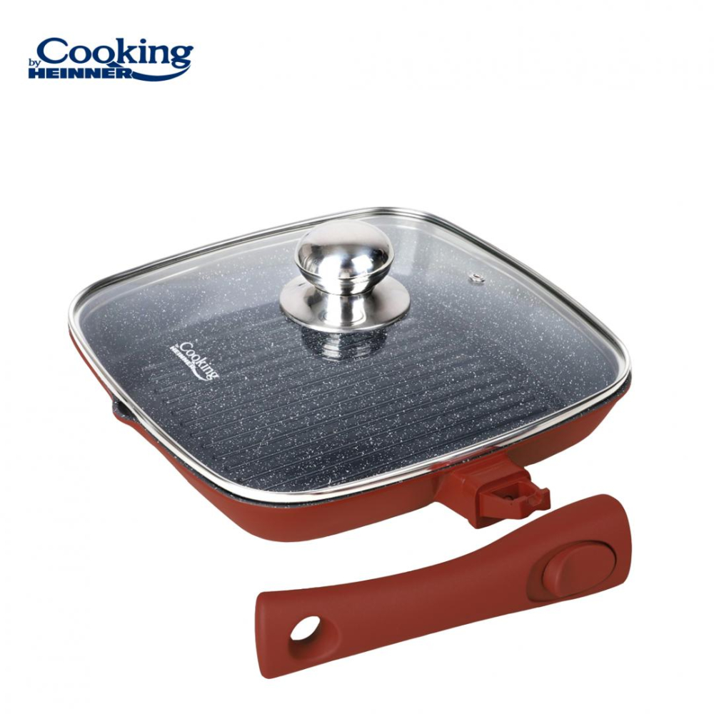 Tigaie grill aluminiu+capac 28x4 cm, calabria, cooking by heinner [4]