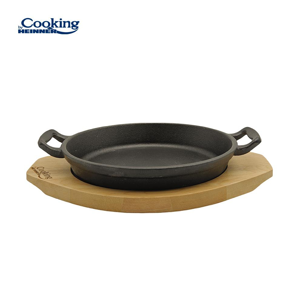 Tigaie servire fonta pura cu suport de lemn dia 20 cm, cooking by heinner [4]