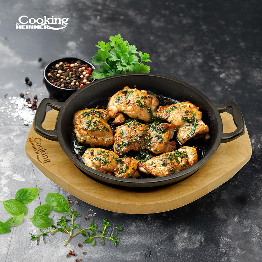 Tigaie servire fonta pura cu suport de lemn dia 20 cm, cooking by heinner [5]