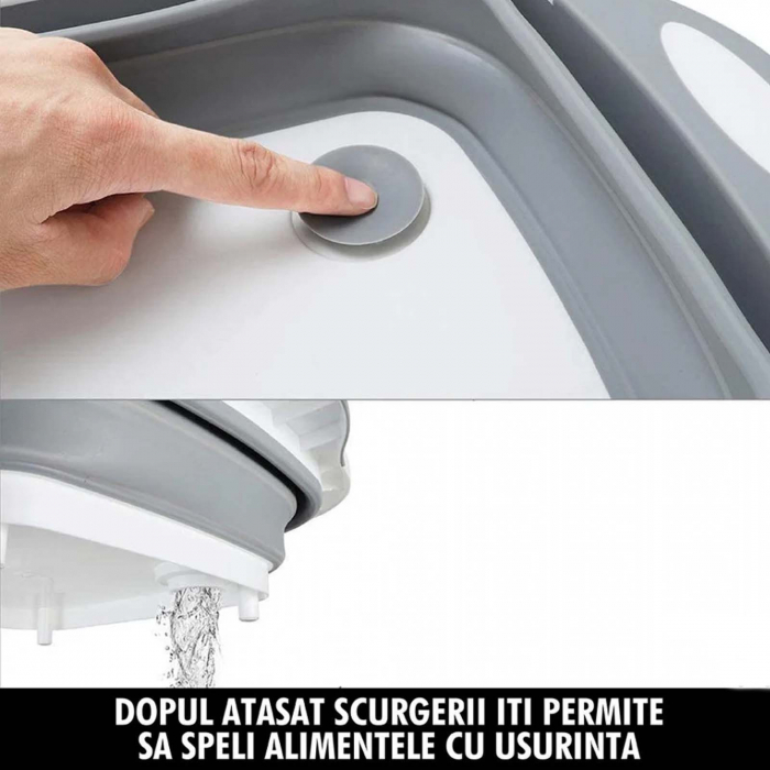 Tocator pliabil din silicon, cos de spalat alimente, Gri / Alb [4]
