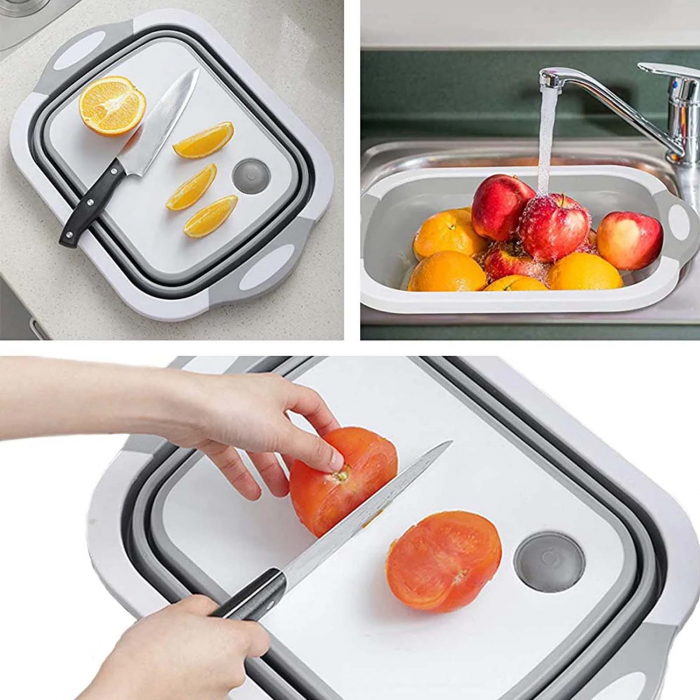 Tocator pliabil din silicon, cos de spalat alimente, Gri / Alb [11]