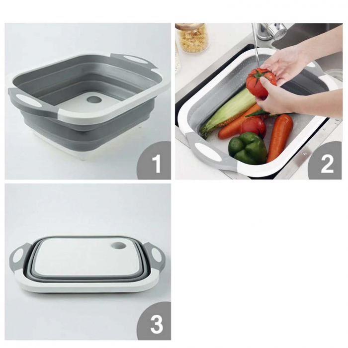 Tocator pliabil din silicon, cos de spalat alimente, Gri / Alb [8]