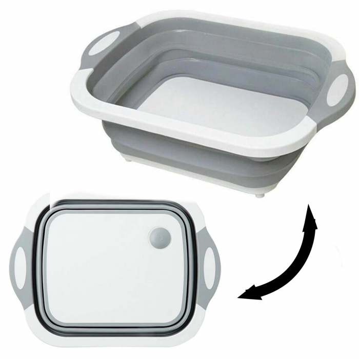 Tocator pliabil din silicon, cos de spalat alimente, Gri / Alb [2]