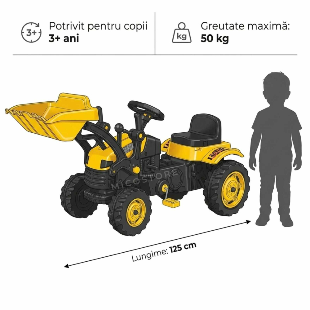 Tractor cu pedale copii cu cupa frontala | scaun reglabil | 3+ ani [7]