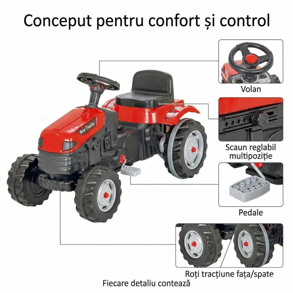 Tractor cu pedale copii rosu | scaun reglabil si claxon [4]