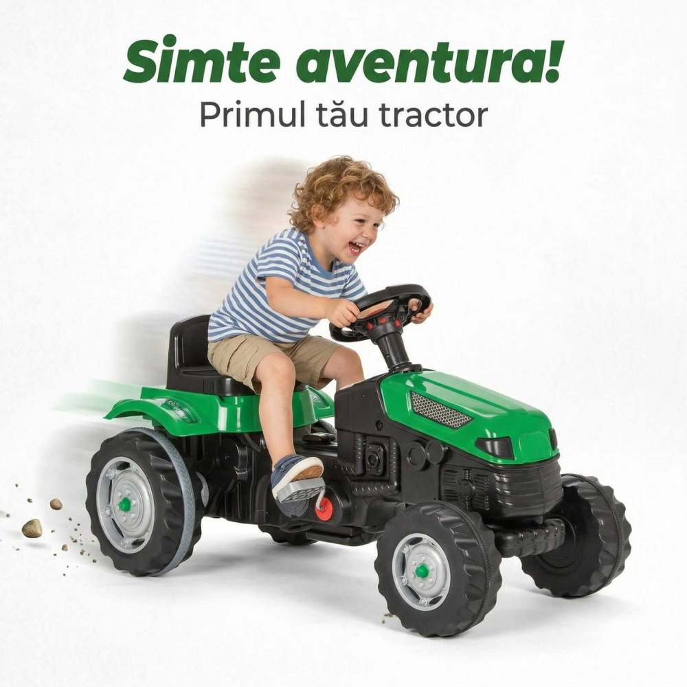 Tractor cu Pedale copii, Verde, Scaun reglabil si Claxon [2]