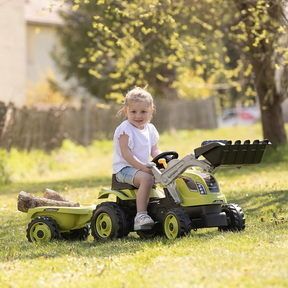 Tractor cu pedale si remorca Smoby Farmer Max verde cu negru [4]