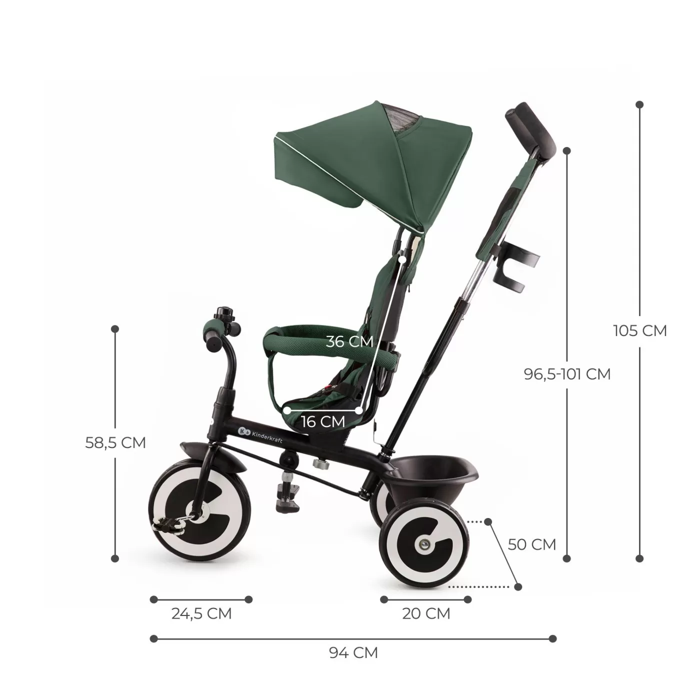 Tricicleta copii, kinderkraft aston, mystic green, varsta de la 9 luni la 5 ani [8]