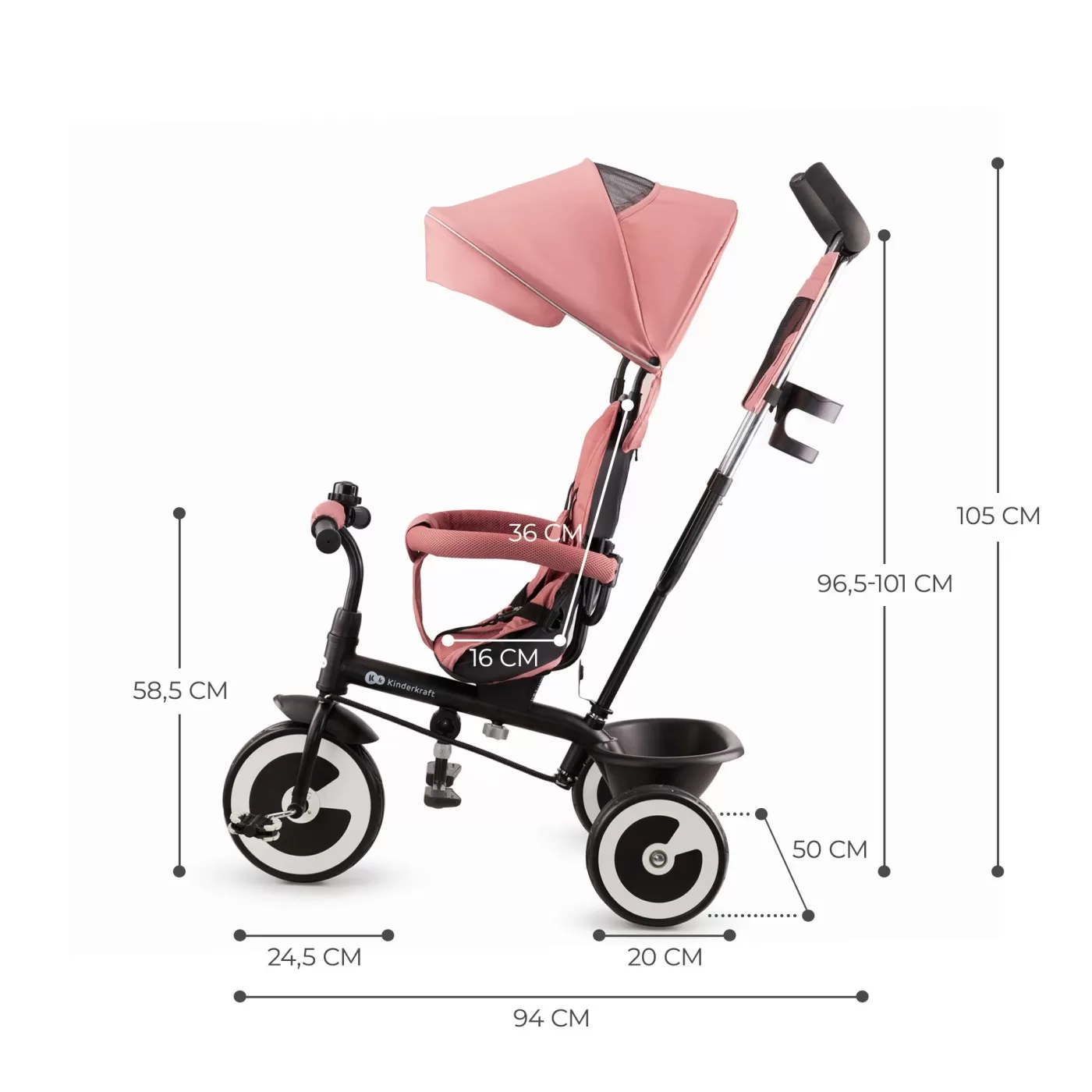 Tricicleta copii kinderkraft aston, rose pink, varsta de la 9 luni la 5 ani [5]