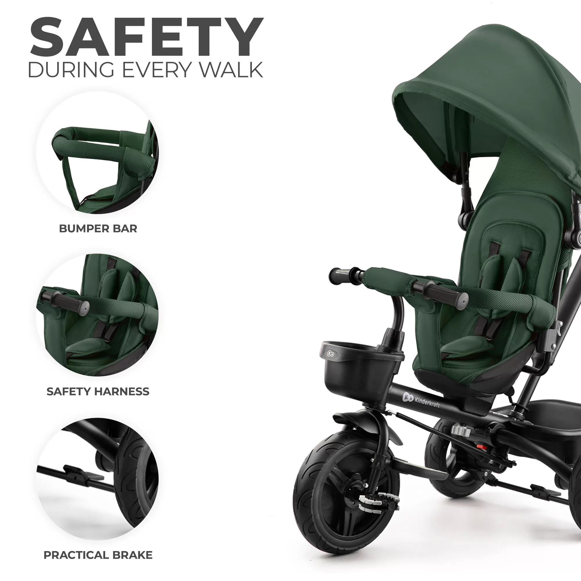 Tricicleta copii kinderkraft aveo, mystic green, varsta de la 9 luni la 5 ani [7]