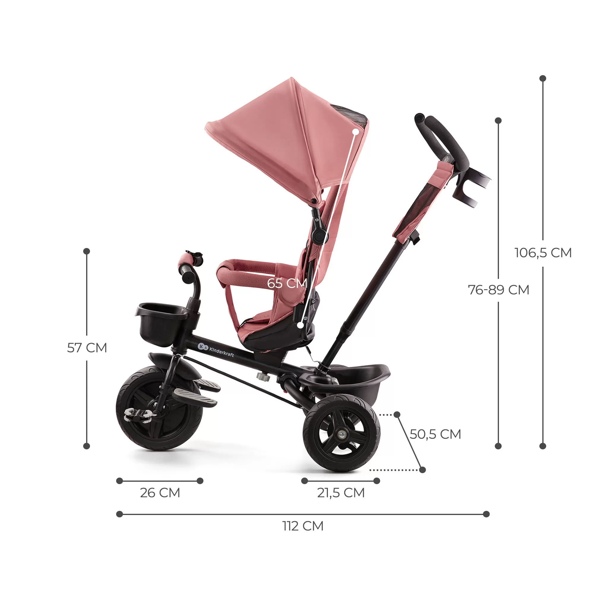 Tricicleta copii kinderkraft aveo, rose pink, varsta de la 9 luni la 5 ani [11]