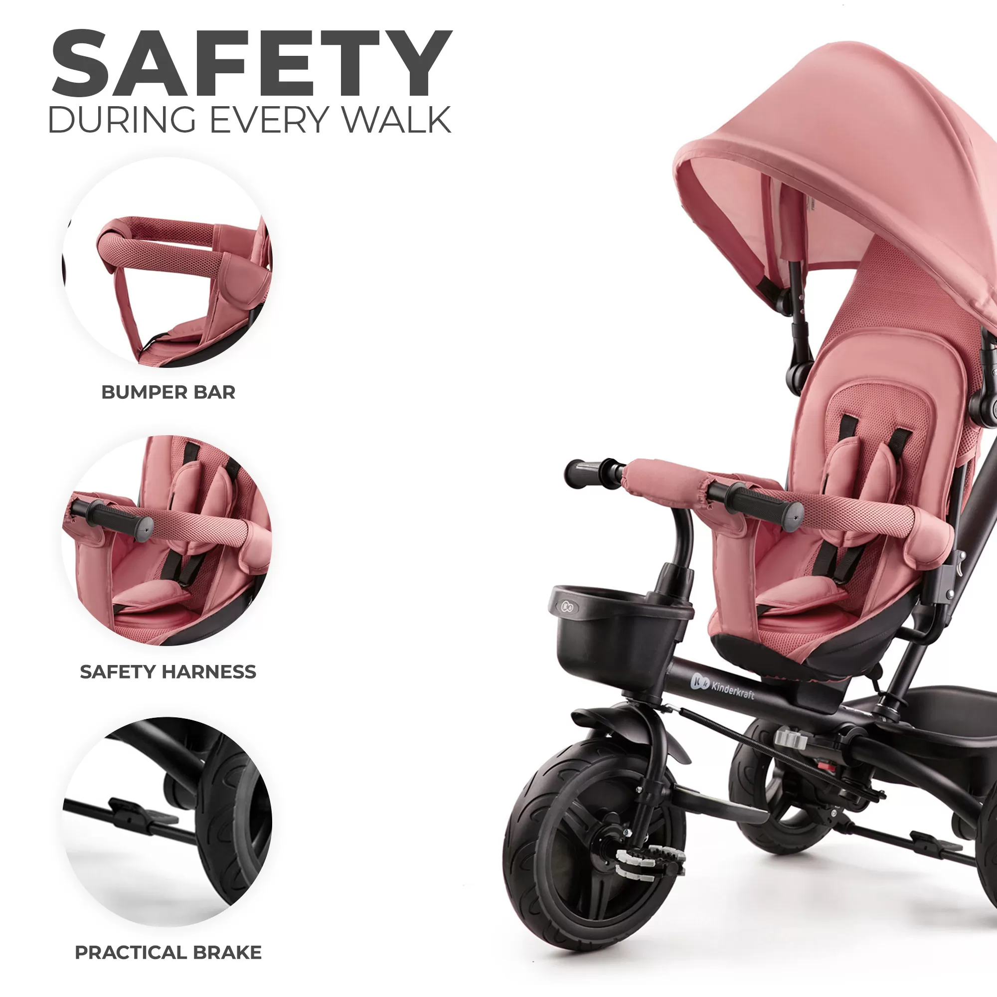 Tricicleta copii kinderkraft aveo, rose pink, varsta de la 9 luni la 5 ani [7]