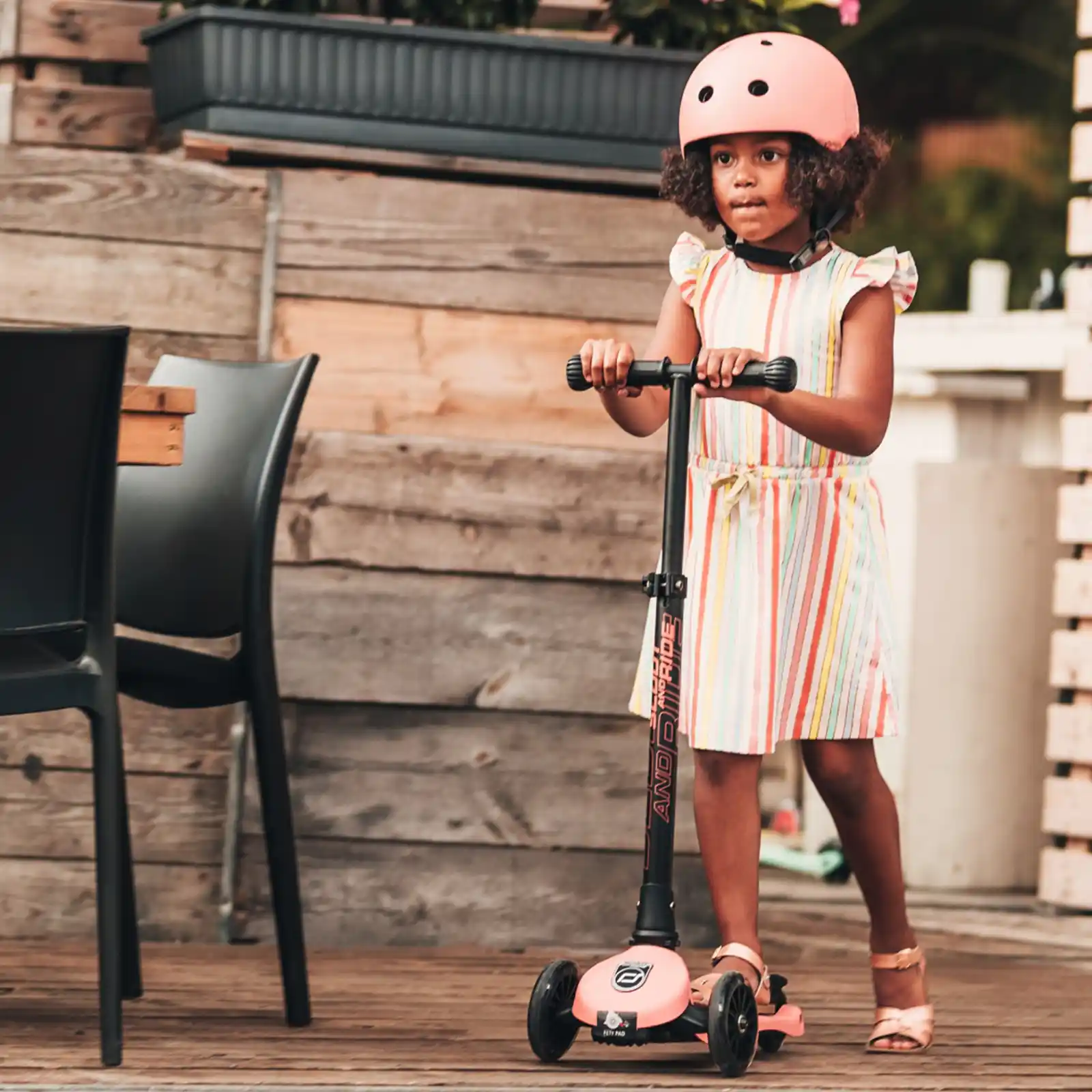 Trotinete copii, pliabila, reglabila, roti lumini, 3-6 ani, Scoot Ride, HighwayKick 3 Led Peach [7]