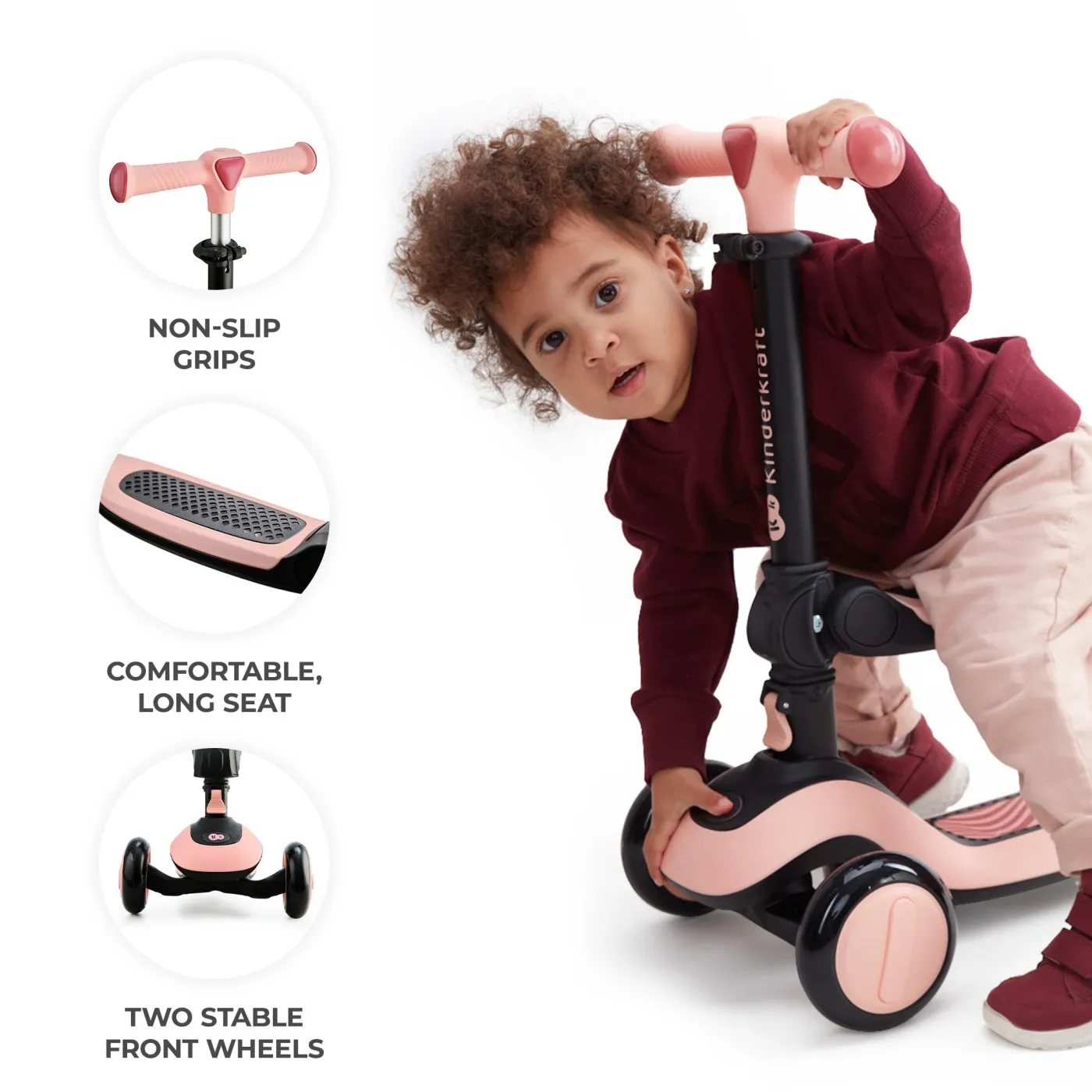 Trotineta kinderkraft halley, rosa pink, varsta de la 2 ani la 6 ani [6]