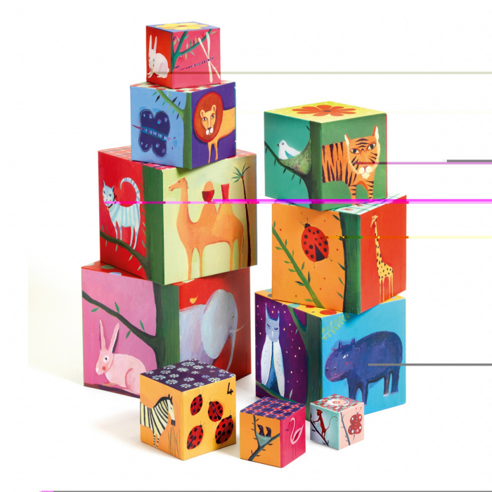 Turn piramida de construit, 10 cuburi din carton, ilustratii animale, Djeco Natura, varsta 1 - 3 ani, Baiat, Fata [2]