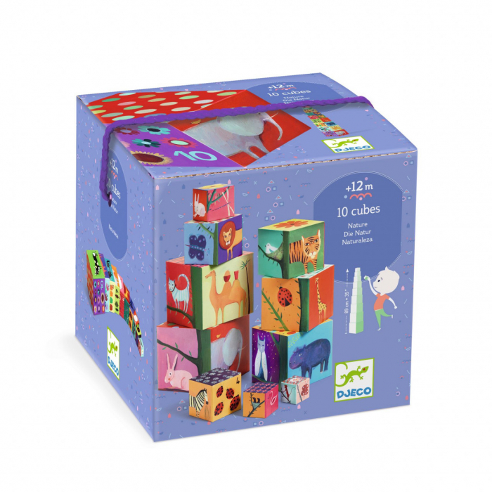 Turn piramida de construit, 10 cuburi din carton, ilustratii animale, Djeco Natura, varsta 1 - 3 ani, Baiat, Fata [3]
