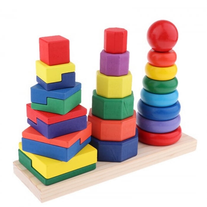 Sortator forme geometrice - Turn Montessori din lemn cu 3 coloane. [6]