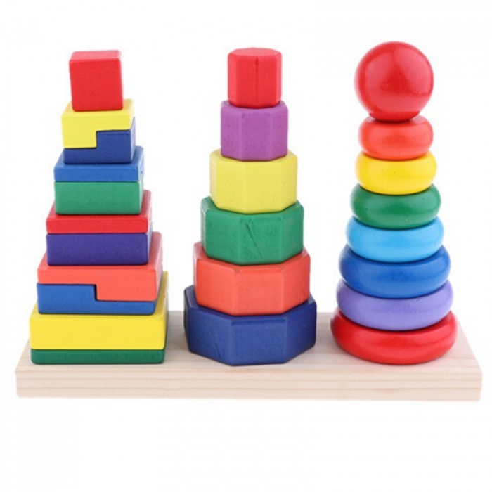 Sortator forme geometrice - Turn Montessori din lemn cu 3 coloane. [3]