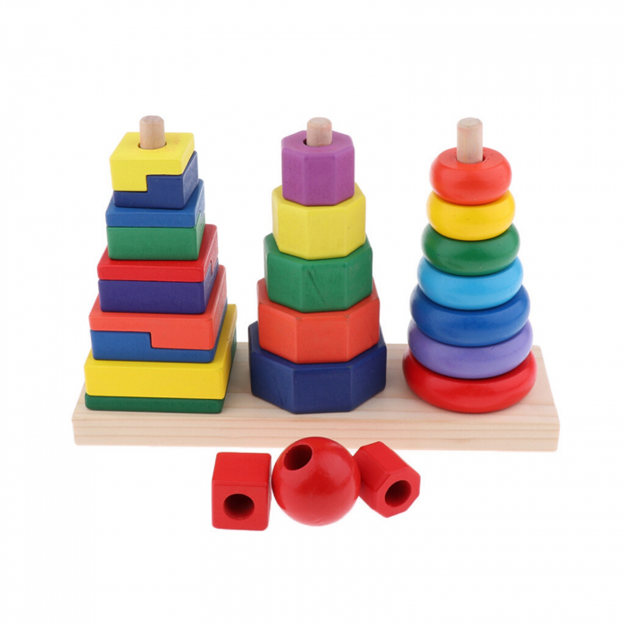 Sortator forme geometrice - Turn Montessori din lemn cu 3 coloane. [4]