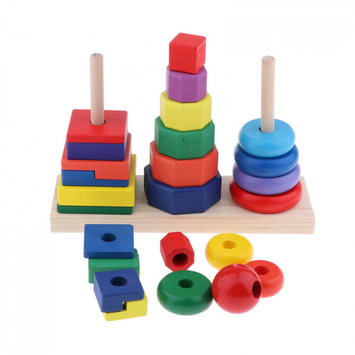 Sortator forme geometrice - Turn Montessori din lemn cu 3 coloane. [2]